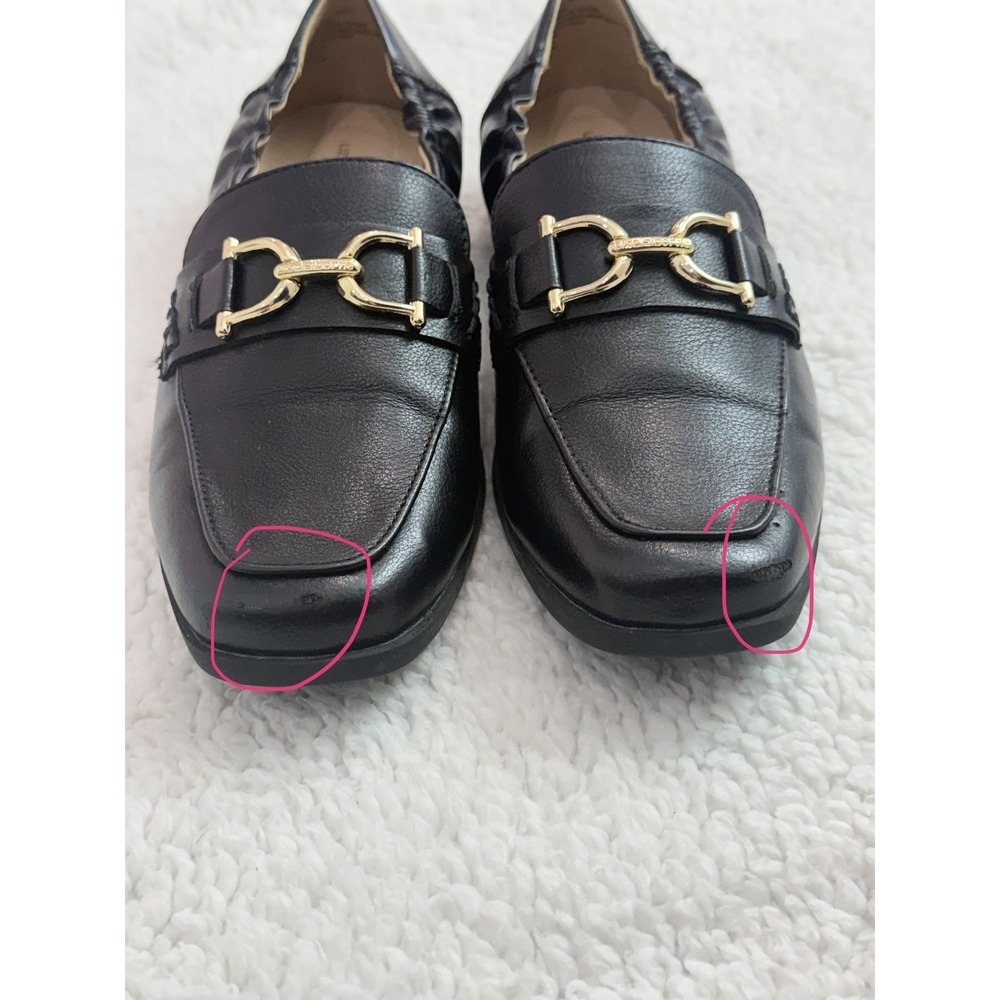 Liz Claiborne Black Leather Loafers Women's Size 8.5 Gold Horsebit Preppy Smart - Picture 8 of 8